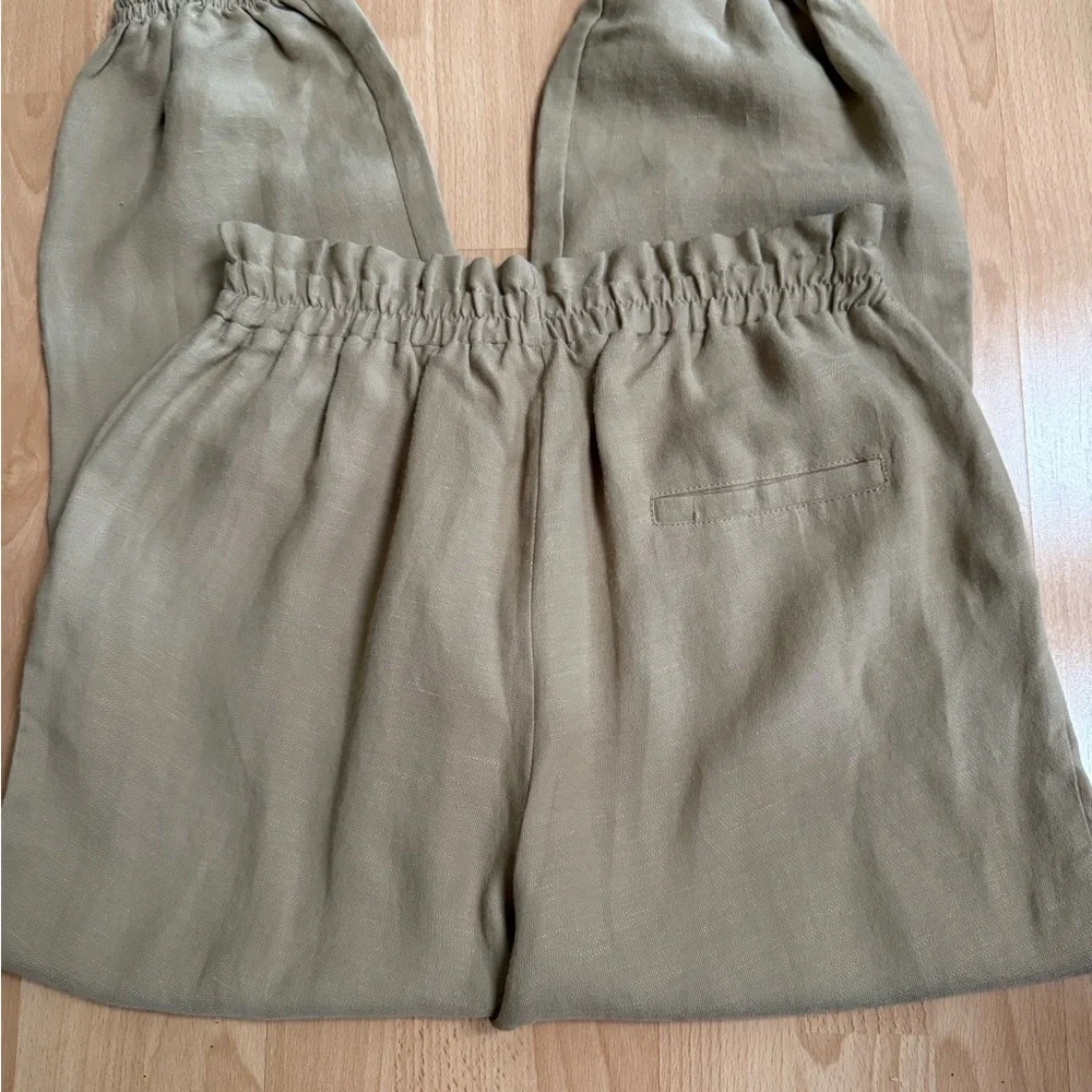 Zara Linen Blend Paperbag Tan Jogger Pants Medium